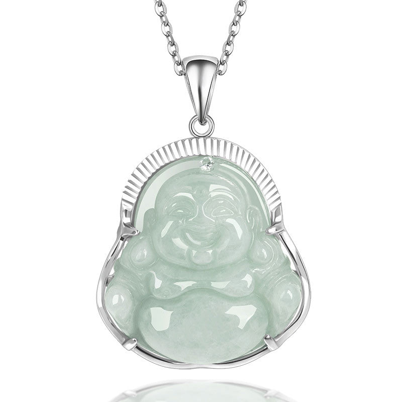 Buddha Stones avec pendentif en argent sterling 925 et jade Bouddha rieur, calme et porte-bonheur - Jade - image 1