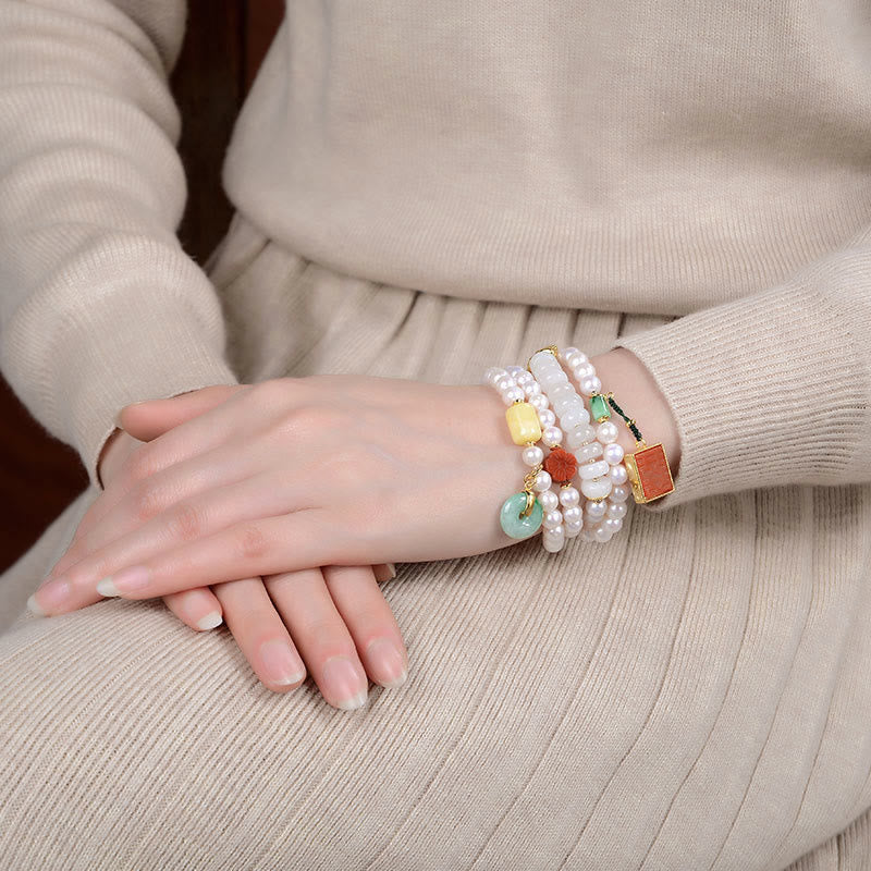 Bracelet en argent sterling 925 avec Buddha Stones Hetian et agate rouge, double bonheur, ambre, chance, quadruple tour