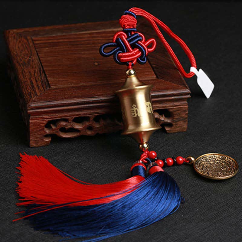 Buddha Stones Tibet Om Mani Padme Hum Roue de prière Neuf Palais Huit Trigrammes Cuivre Décoration suspendue pour voiture