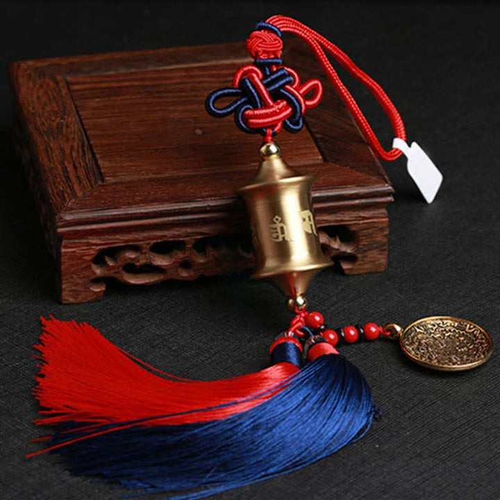 Buddha Stones Tibet Om Mani Padme Hum Roue de prière Neuf Palais Huit Trigrammes Cuivre Décoration suspendue pour voiture