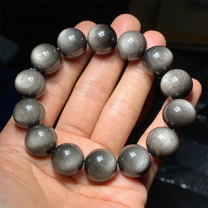 Bracelet de protection apaisant en obsidienne naturelle argentée de Buddha Stones