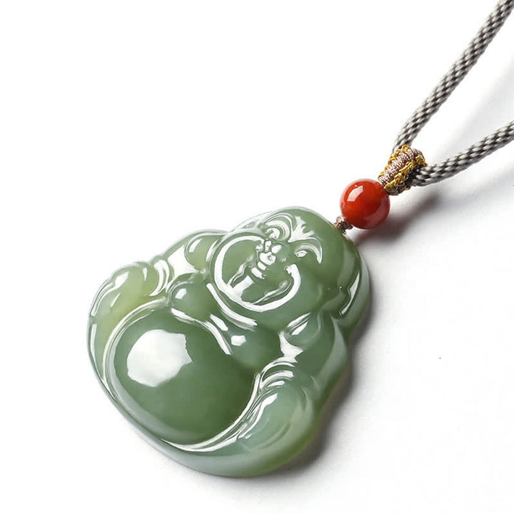 Collier avec pendentif en jade Hetian représentant le Bouddha rieur - image 9