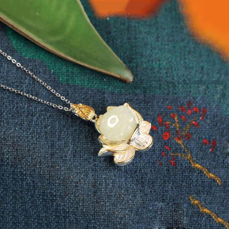 Collier de bonheur en fleur de lotus en jade blanc - image 7