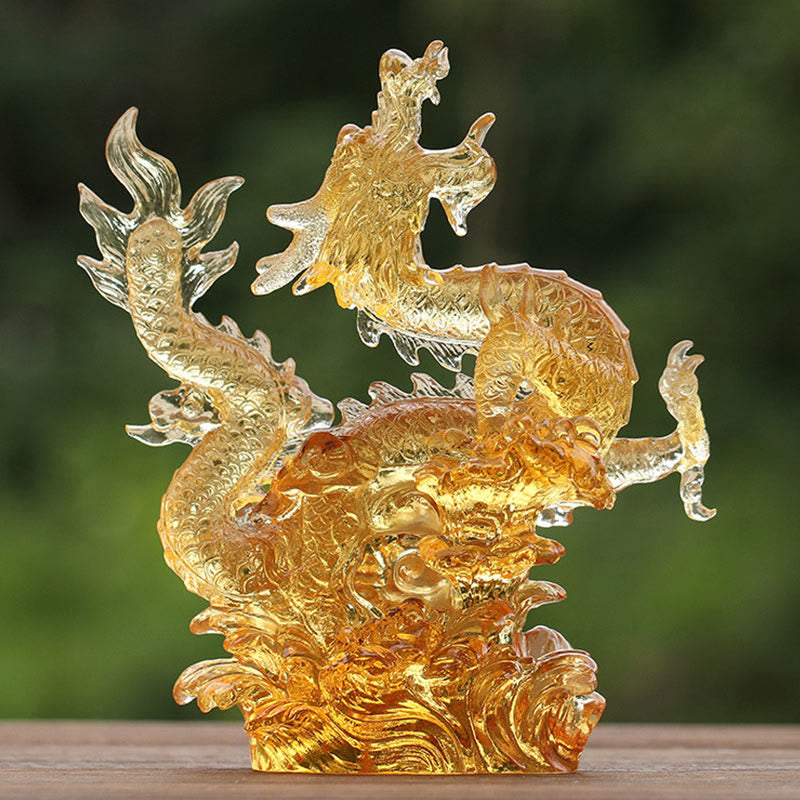 Buddha Stones faites à la main, zodiaque chinois, dragon jaune, cristal Liuli, pièce d'art, protection de la chance, décoration de bureau à domicile