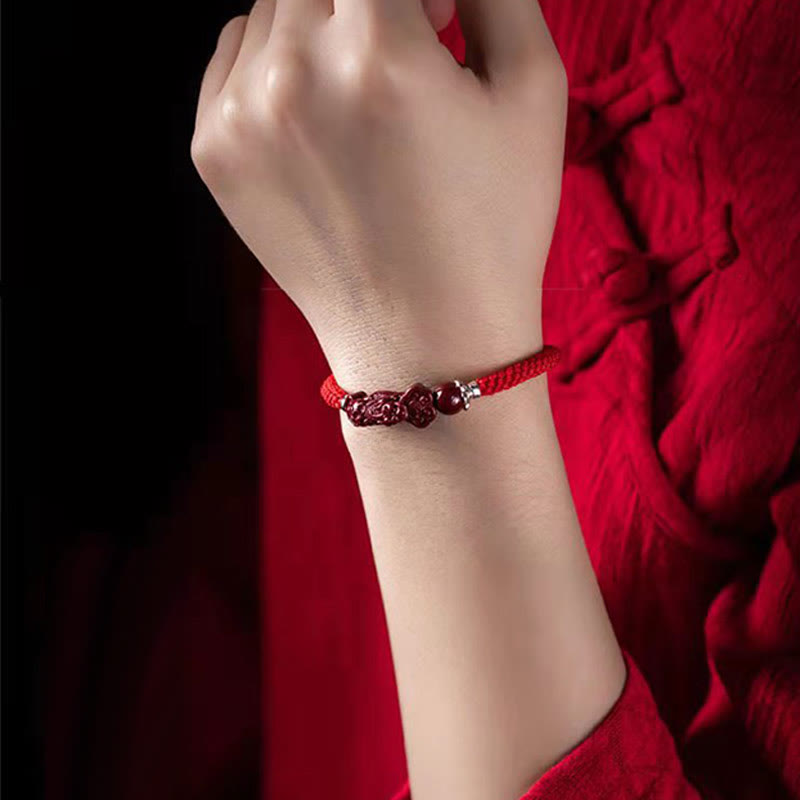 Bracelet tressé PiXiu Cinabre Fait Main par Buddha Stones