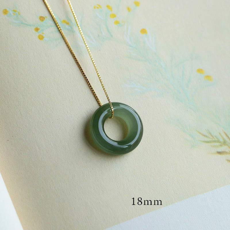 Collier pendentif en jade rond naturel Buddha Stones et boucle de paix, porte-bonheur et abondance - Jade cyan - 18 mm - image 10