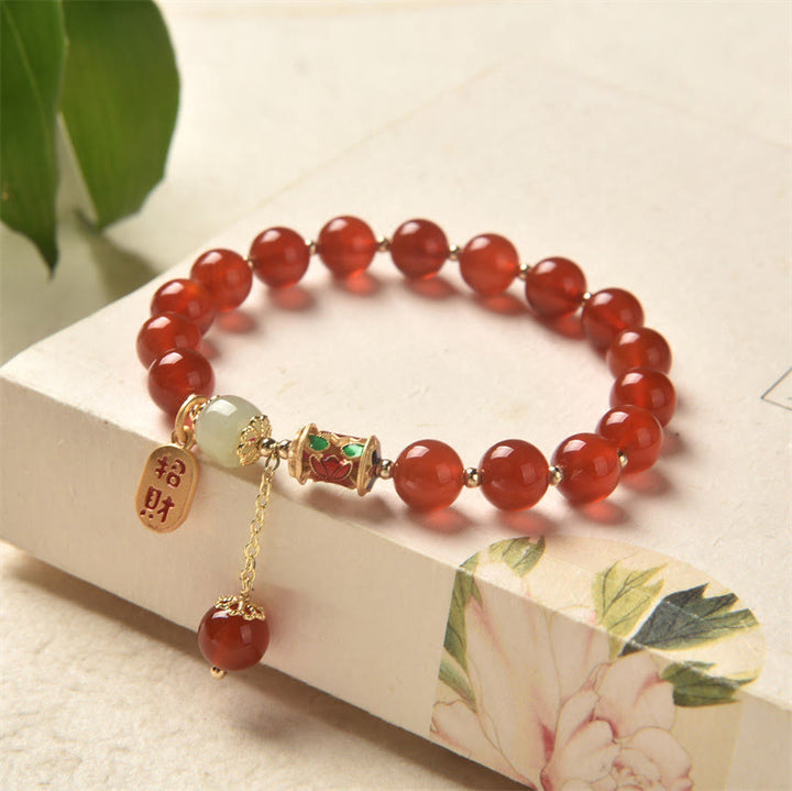 Bracelet porte-bonheur en jade et agate rouge naturelle
