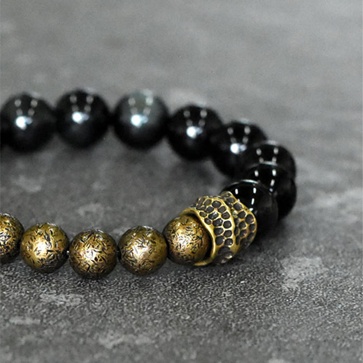 Bracelet de transformation positive en perles de cuivre et obsidienne arc-en Buddha Stones