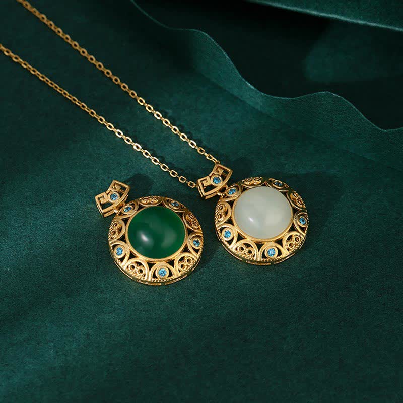Collier pendentif en argent sterling 925 avec calcédoine verte et jade blanc Hetian