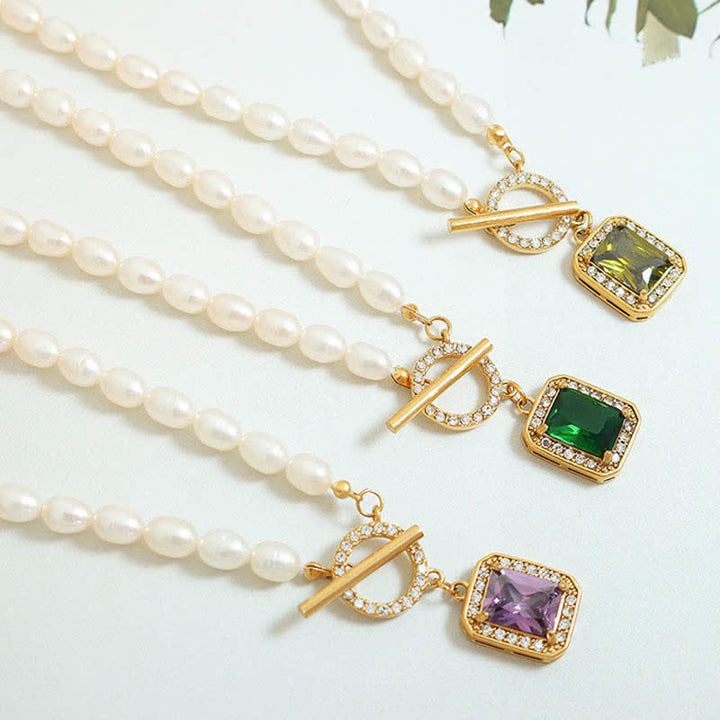 Collier pendentif en perles de zircon et breloque de richesse