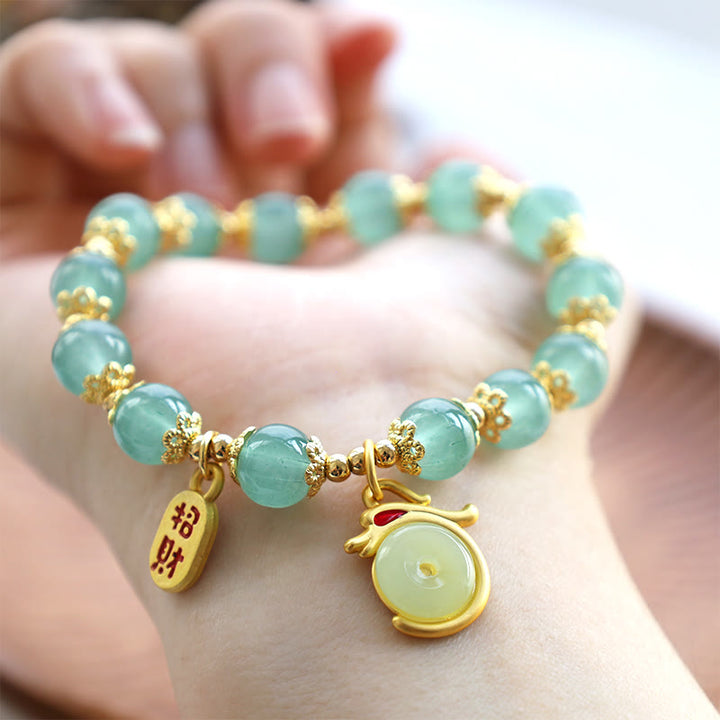 Bracelet porte-bonheur avec boucle de paix et personnage Fu en agate rouge et aventurine verte de l'année du Buddha Stones