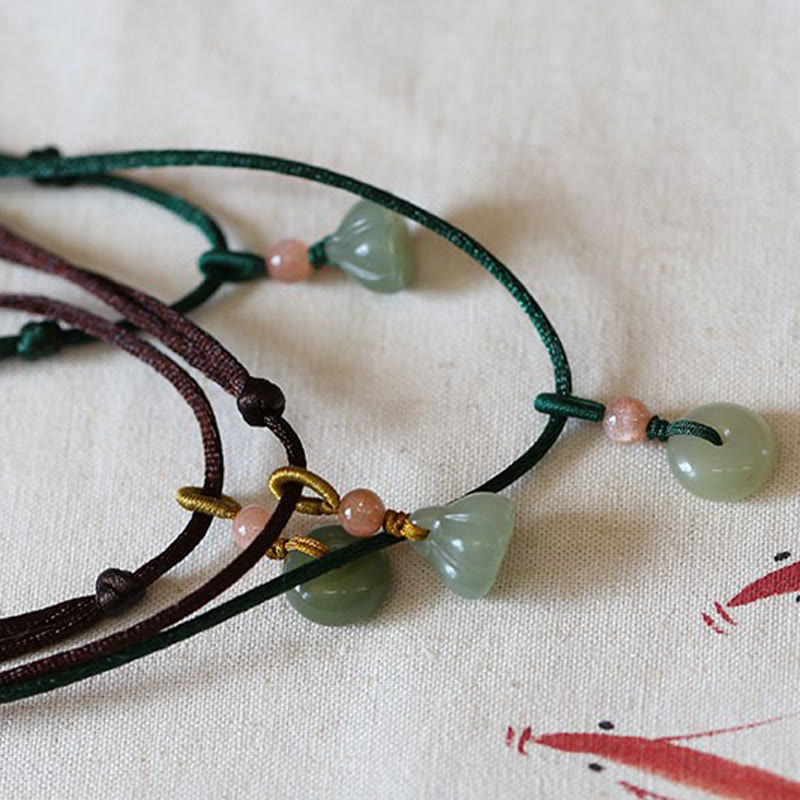 Collier avec pendentif en jade rond naturel et Buddha Stones, boucle de paix, lotus d'abondance - image 15