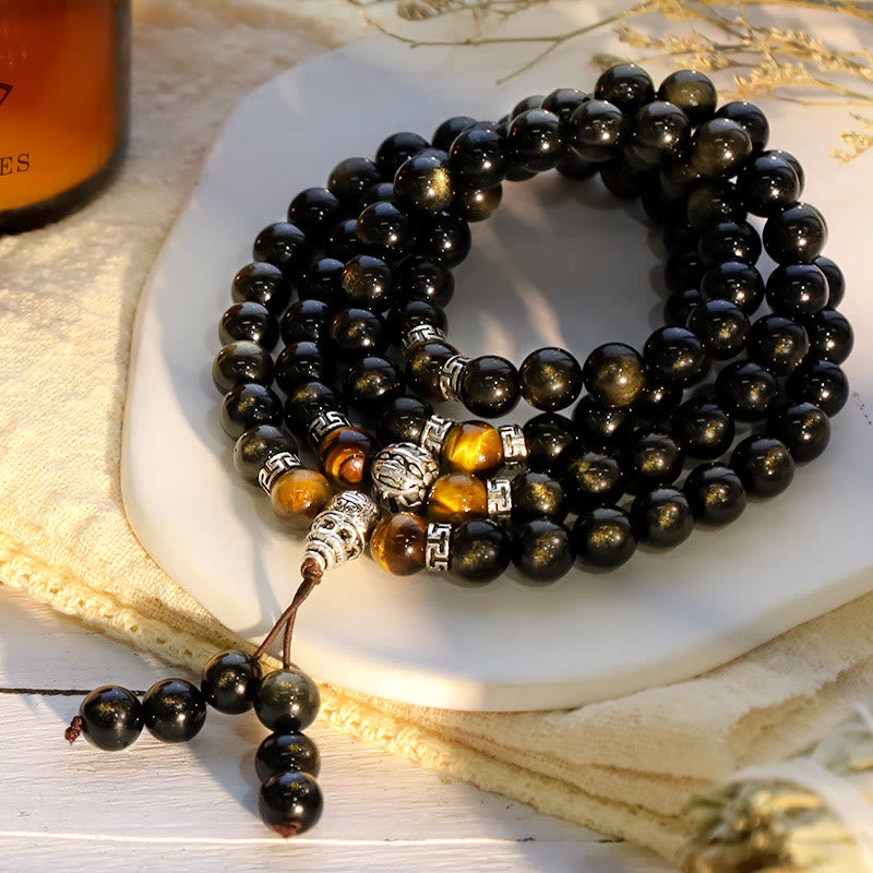 Collier Bracelet Énergie Obsidienne Dorée