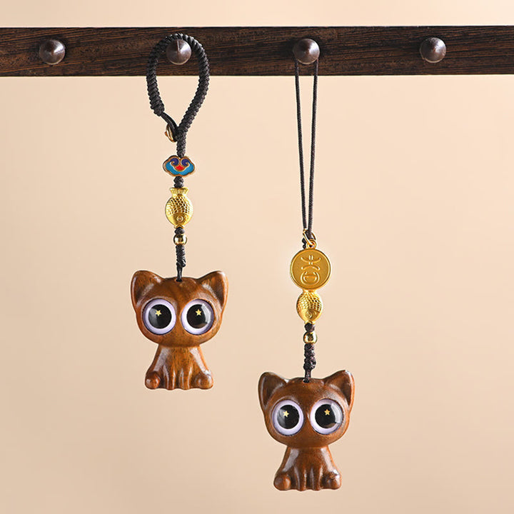 Buddha Stones en bois de santal vert, chat porte-bonheur, poisson koï, décoration à suspendre pour téléphone