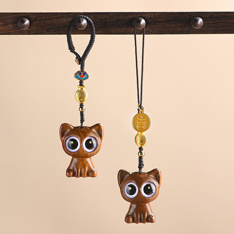 Buddha Stones en bois de santal vert, chat porte-bonheur, poisson koï, décoration à suspendre pour téléphone - image 1