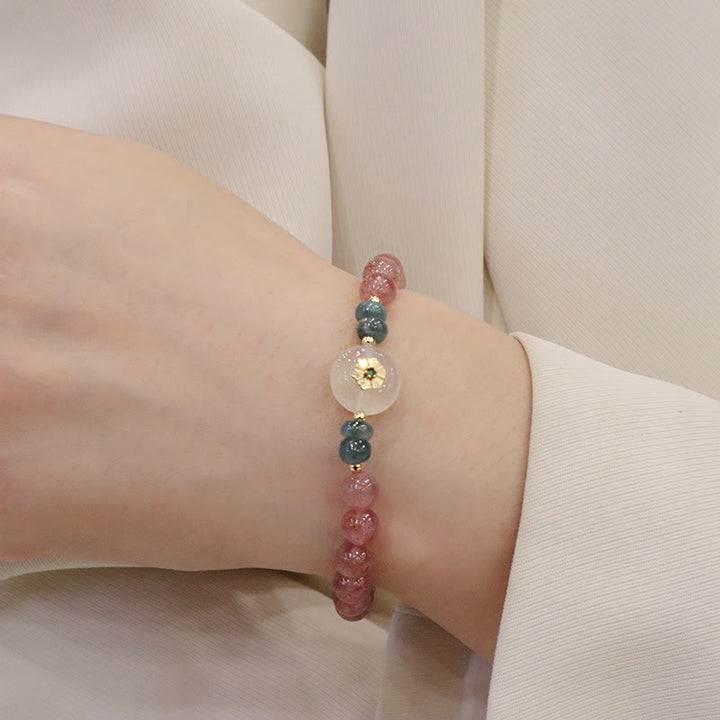 Bracelet de guérison en jade calcédoine et quartz fraise naturel Buddha Stones