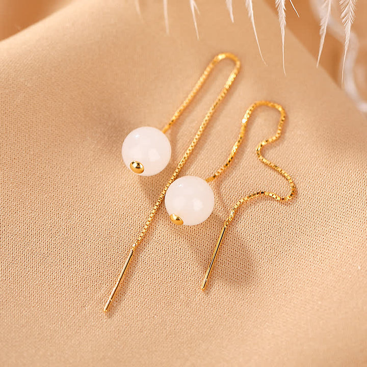 Boucles d'oreilles pendantes en argent sterling 925 avec perles de jade blanc