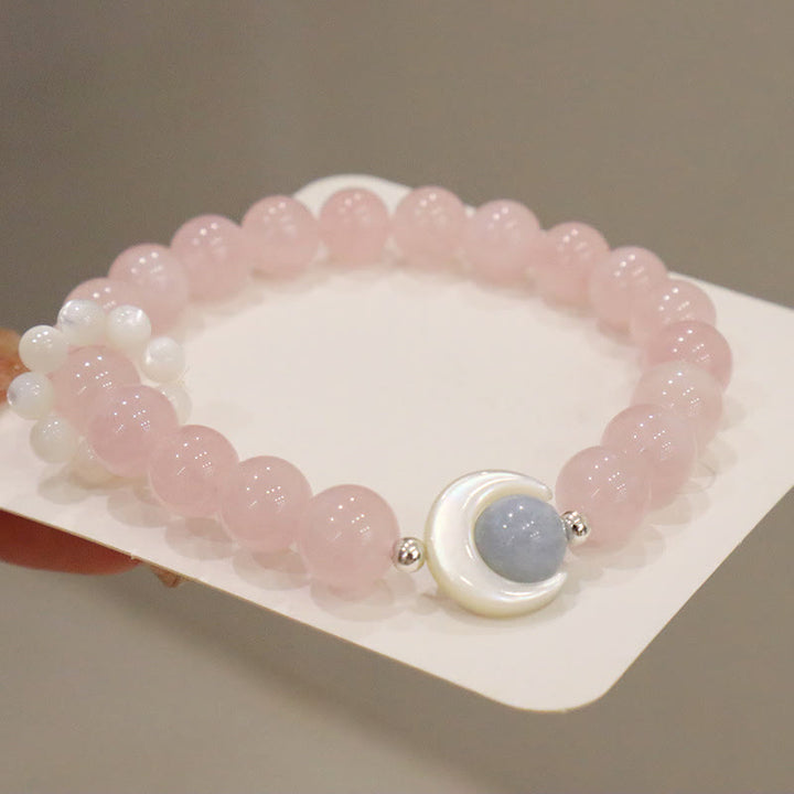 Buddha Stones de guérison en forme de croissant de lune en argent sterling 925 avec améthyste naturelle et aigue-marine en cristal rose œil de chat