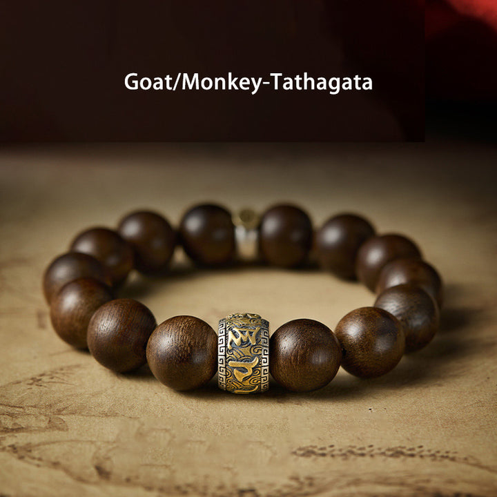 Bracelet en argent sterling 925 Buddha Stones et zodiaque chinois, Bouddha du Kalimantan, bois d'agar, Om Mani Padme Hum