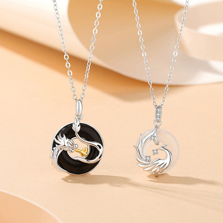 Buddha Stones et onyx noir naturel calcédoine dragon phénix paix boucle protection - image 0