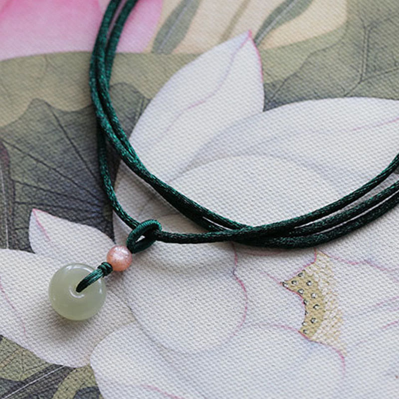 Collier avec pendentif en jade rond naturel et Buddha Stones, boucle de paix, lotus d'abondance - image 4