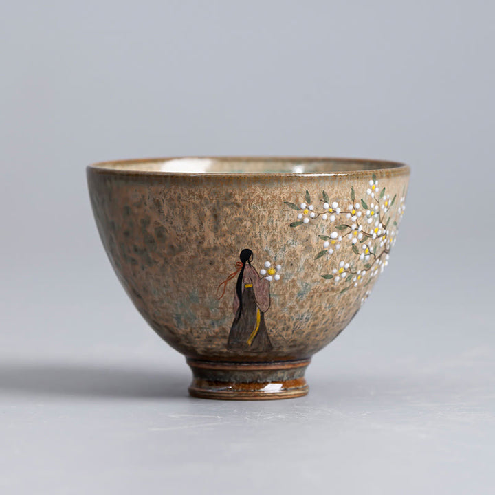 Buddha Stones Jingdezhen peintes à la main en porcelaine au four Ru Hanfu Girl Flower Ceramic Teacup Kung Fu Tea Cups