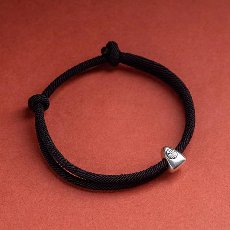 Bracelet tressé fait main en argent sterling 925 avec le personnage Fu et les Buddha Stones