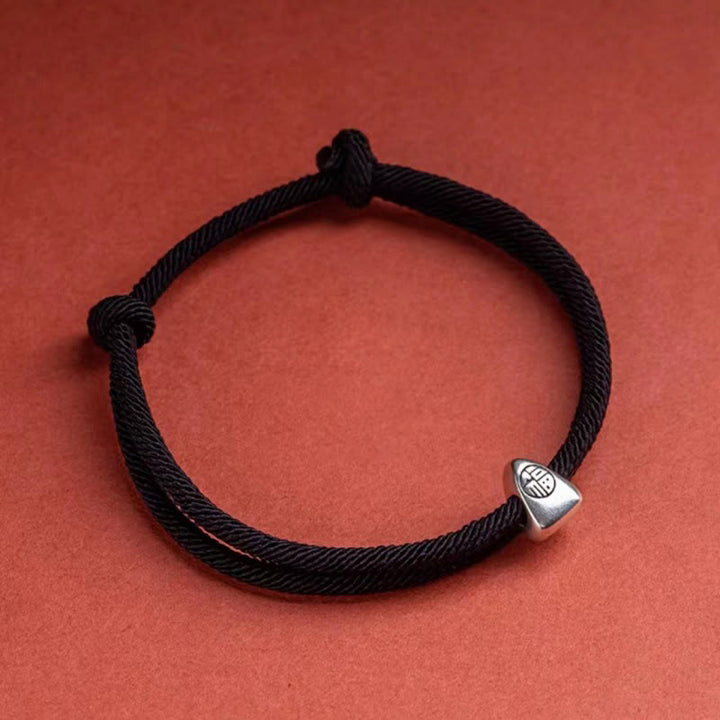 Bracelet tressé fait main en argent sterling 925 avec le personnage Fu et les Buddha Stones