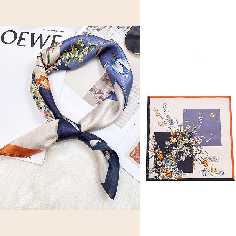 Foulard pour cheveux en soie de mûrier 100 % Buddha Stones et scène pastorale en montgolfière