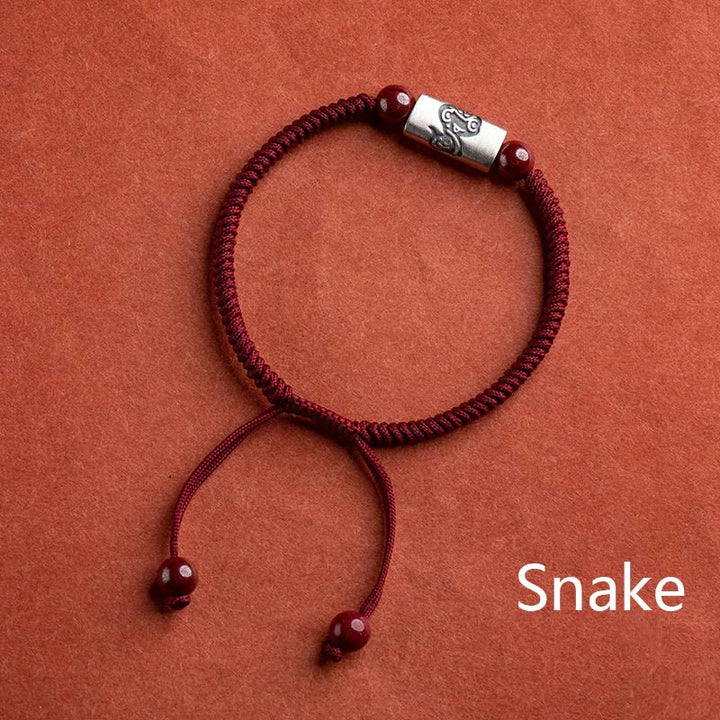 Bracelet en argent Buddha Stones 925 avec 12 signes du zodiaque chinois et cinabre