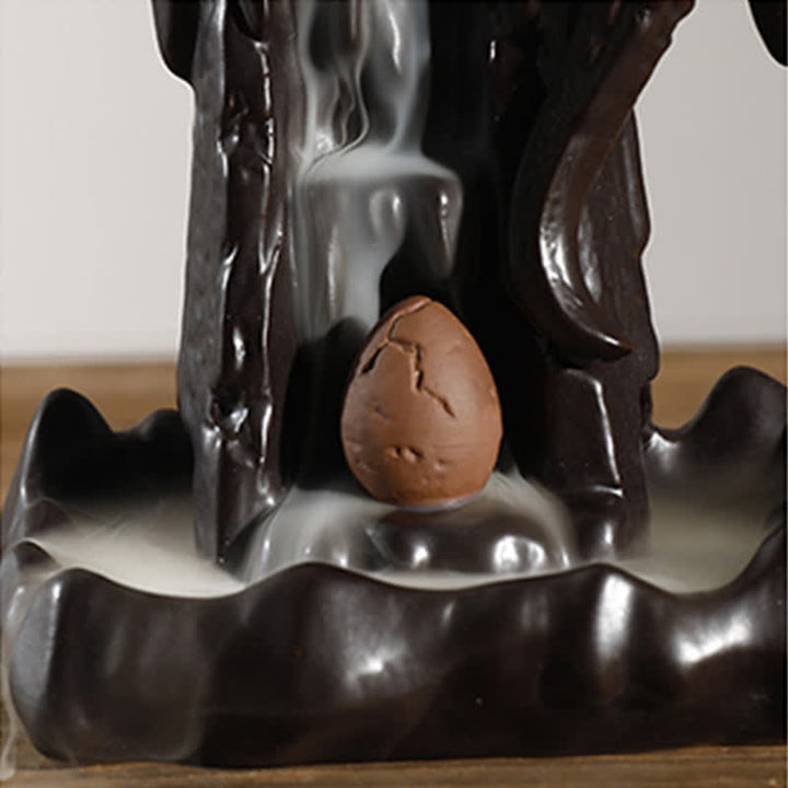 Fontaine à fumée à refoulement en céramique avec dragon nordique, brûleur d'encens de guérison et de méditation, décoration à boule LED