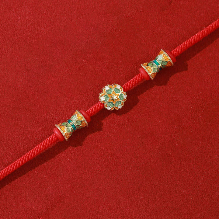 Bracelet en corde rouge en argent sterling 925 avec motif tambour de lotus de Buddha Stones Dunhuang