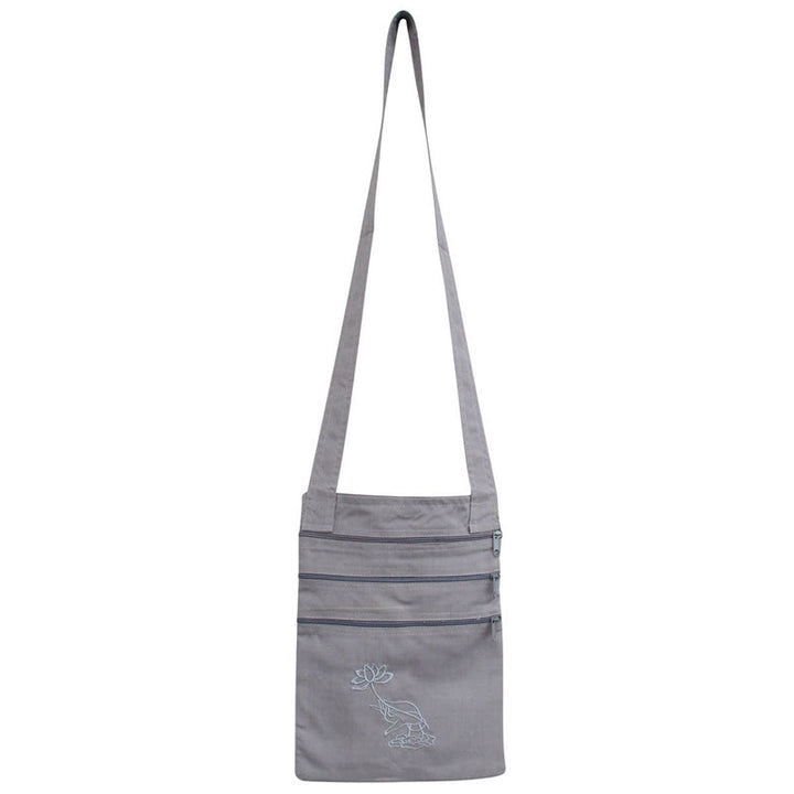 Sac à bandoulière en coton brodé Lotus pour pratique spirituelle