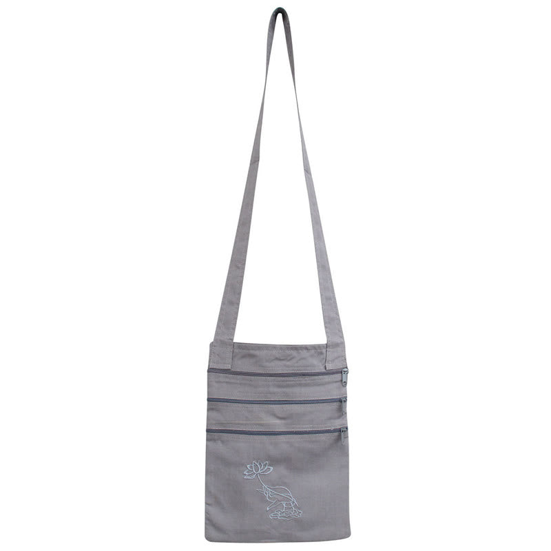 Sac à bandoulière en coton brodé Lotus pour pratique spirituelle - Sac de pratique spirituelle Fleur de Lotus Grise - image 7