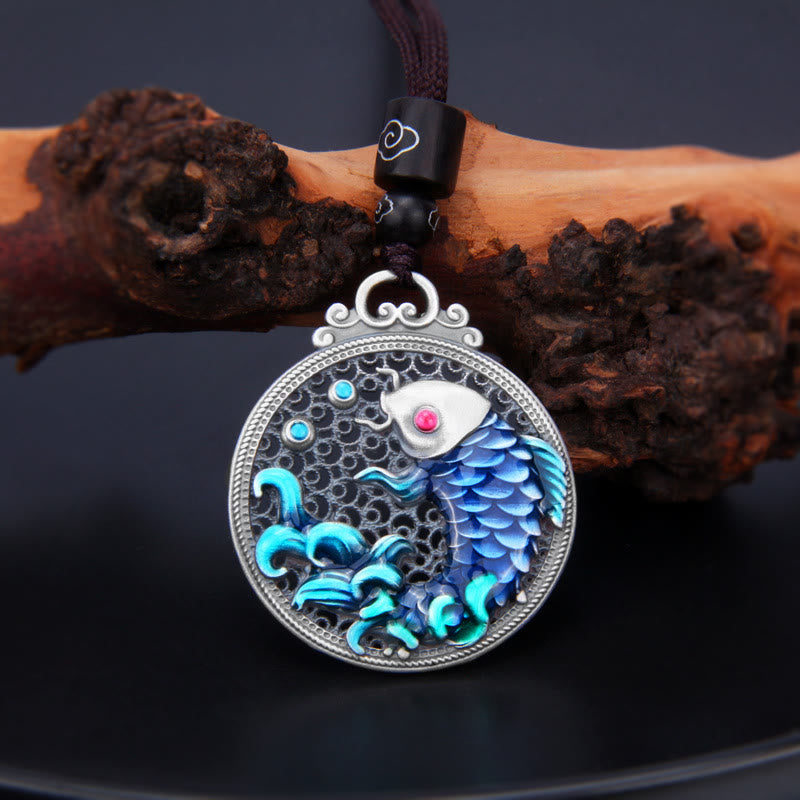 Collier pendentif en argent sterling 999 Buddha Stones et poisson Koi porte-bonheur et prospérité - Poisson Koi (Chance ♥ Prospérité) - image 1