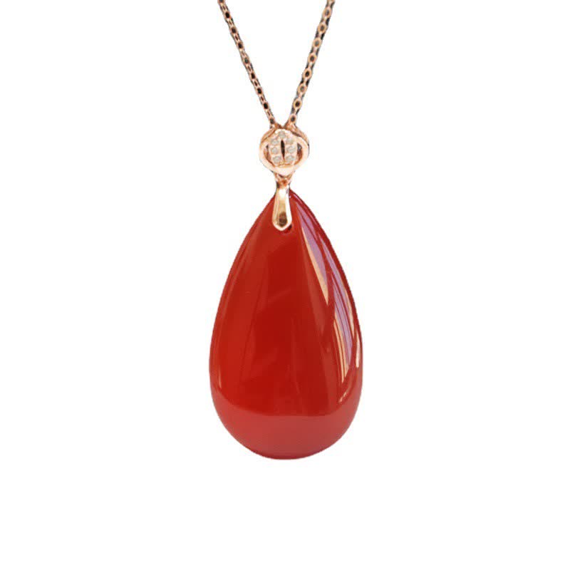 Collier avec pendentif en forme de goutte d'eau en argent sterling 925 et agate rouge