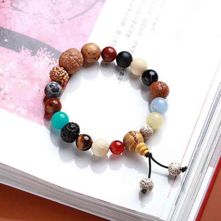 Bracelet Mala en Buddha Stones et graines d'agate Bodhi, sagesse et harmonie