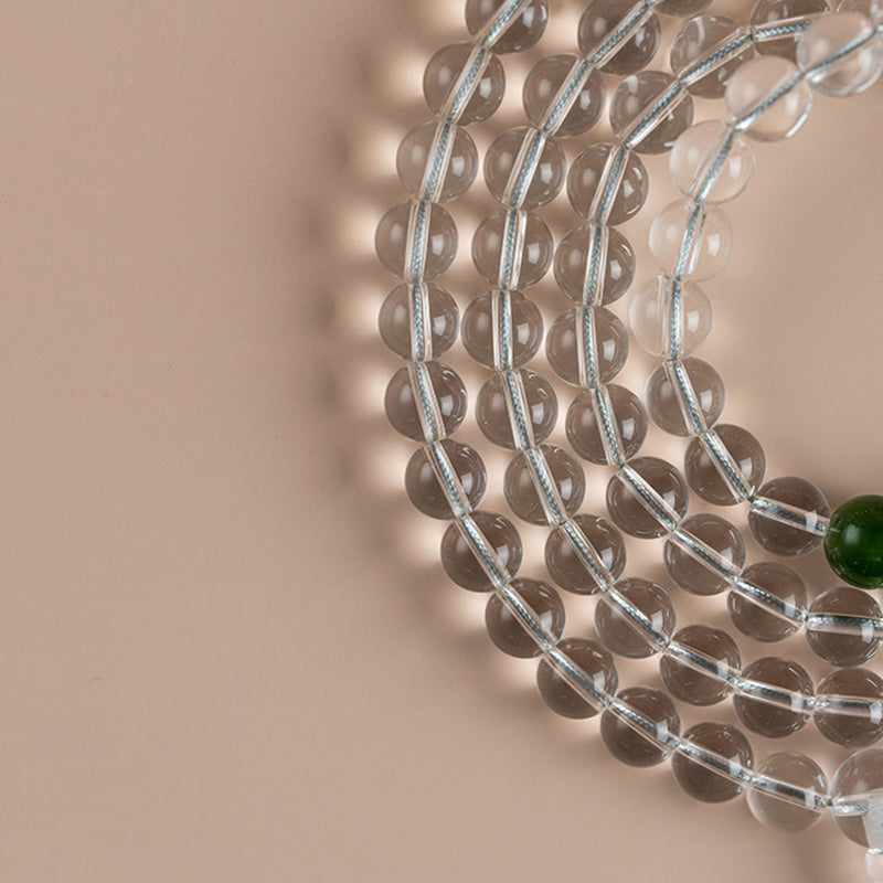 Bracelet de méditation Mala en jade blanc et cristal de 108 perles Buddha Stones