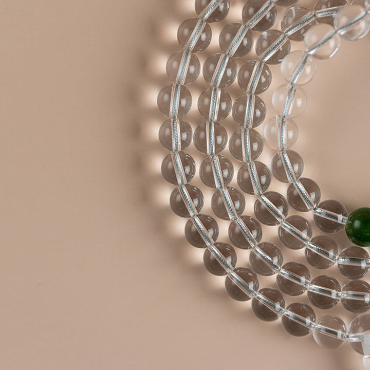 Bracelet de méditation Mala en jade blanc et cristal de 108 perles Buddha Stones