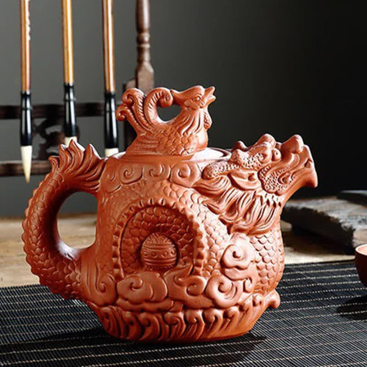 Théière en céramique vintage Dragon Phoenix