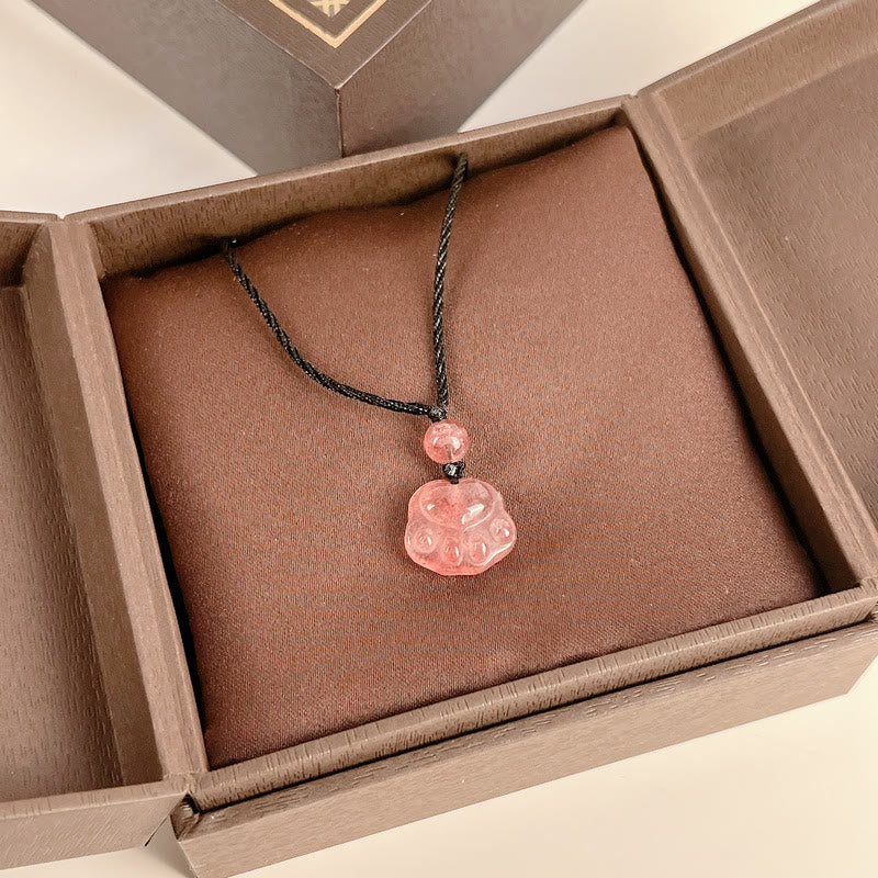 Collier pendentif de guérison en forme de patte de chat avec quartz fraise et Buddha Stones - image 9
