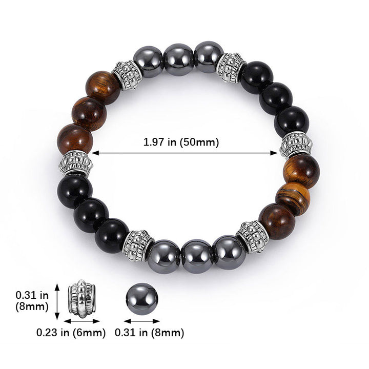 Bracelet porte-bonheur et de guérison en Buddha Stones œil de tigre et hématite - image 1