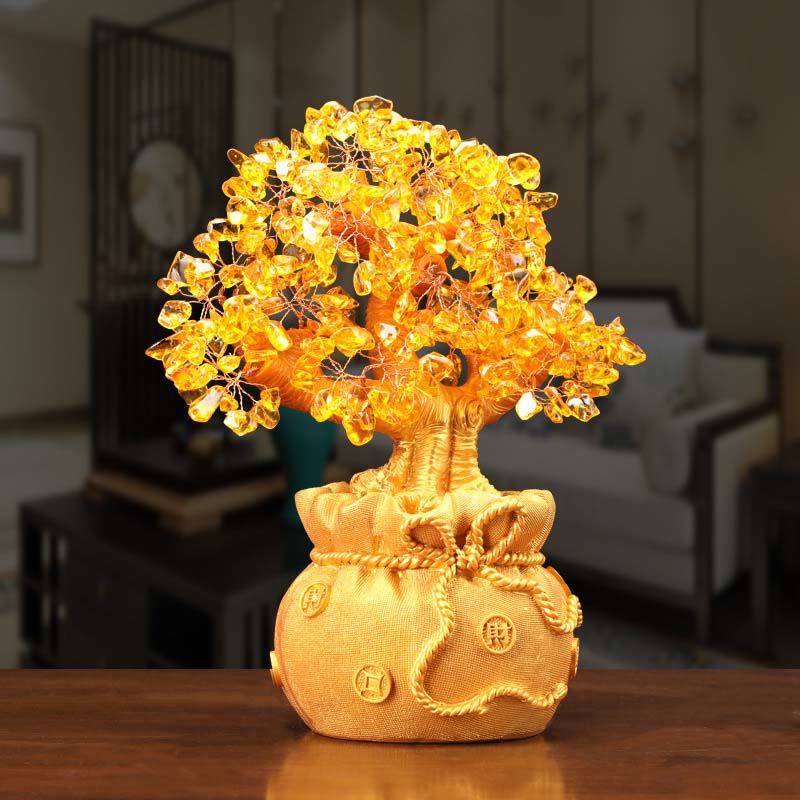 Buddha Stones Citrine naturelle Ornement de pierre précieuse pour arbre à argent - Feng Shui pour la prospérité