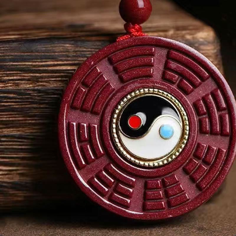 Collier pendentif rotatif en Buddha Stones en cinabre naturel Bagua Yin Yang pour éloigner les mauvais esprits - image 2