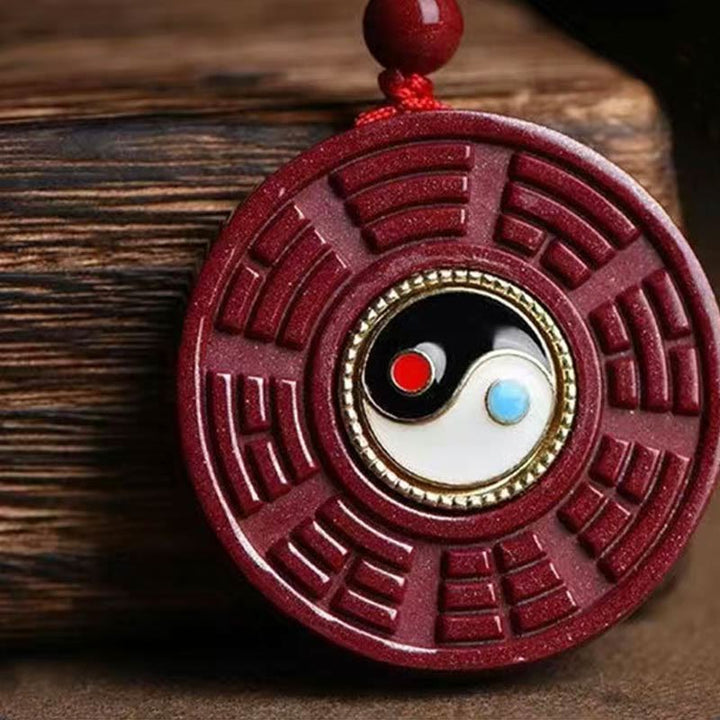 Collier pendentif rotatif en Buddha Stones en cinabre naturel Bagua Yin Yang pour éloigner les mauvais esprits - image 2
