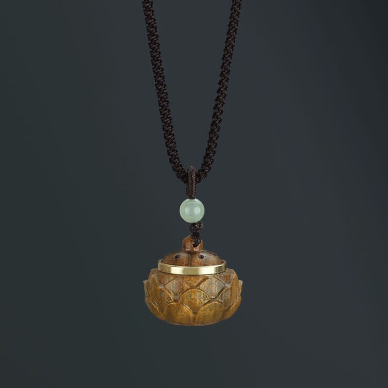 Collier pendentif apaisant positif en Buddha Stones Tibet bois de santal vert bois de rose Om Mani Padme Hum Lotus - Bois de santal vert lotus - image 9