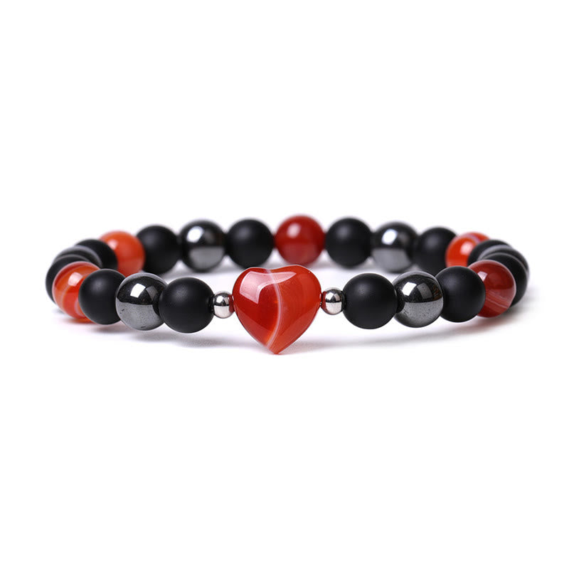Bracelet de protection en forme de cœur Buddha Stones pierre d'onyx noir et œil de tigre en cristal