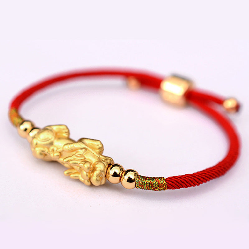 Bracelet porte-bonheur PiXiu en plaqué or 24 carats avec cordon rouge Buddha Stones
