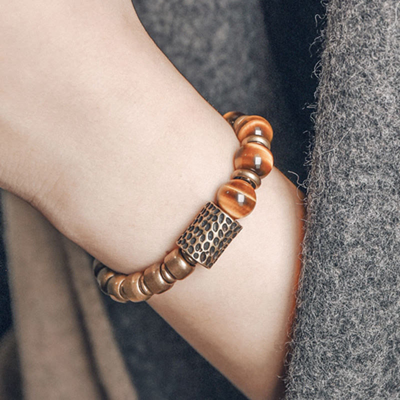 Bracelet de protection en cuivre avec pierre œil de tigre et Buddha Stones