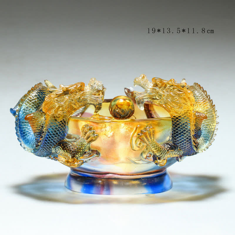 Buddha Stones Feng Shui Zodiaque chinois Dragon Fait à la main Pièce d'art en cristal Liuli Protection Décoration de bureau à domicile - Moyen 19*13,5*11,8 cm - image 2